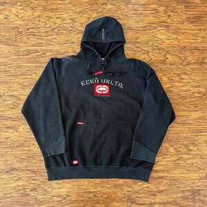 Ecko Unltd Rhino Y2K Black Red Graphic Pullover Hoodie Sweatshirt XL